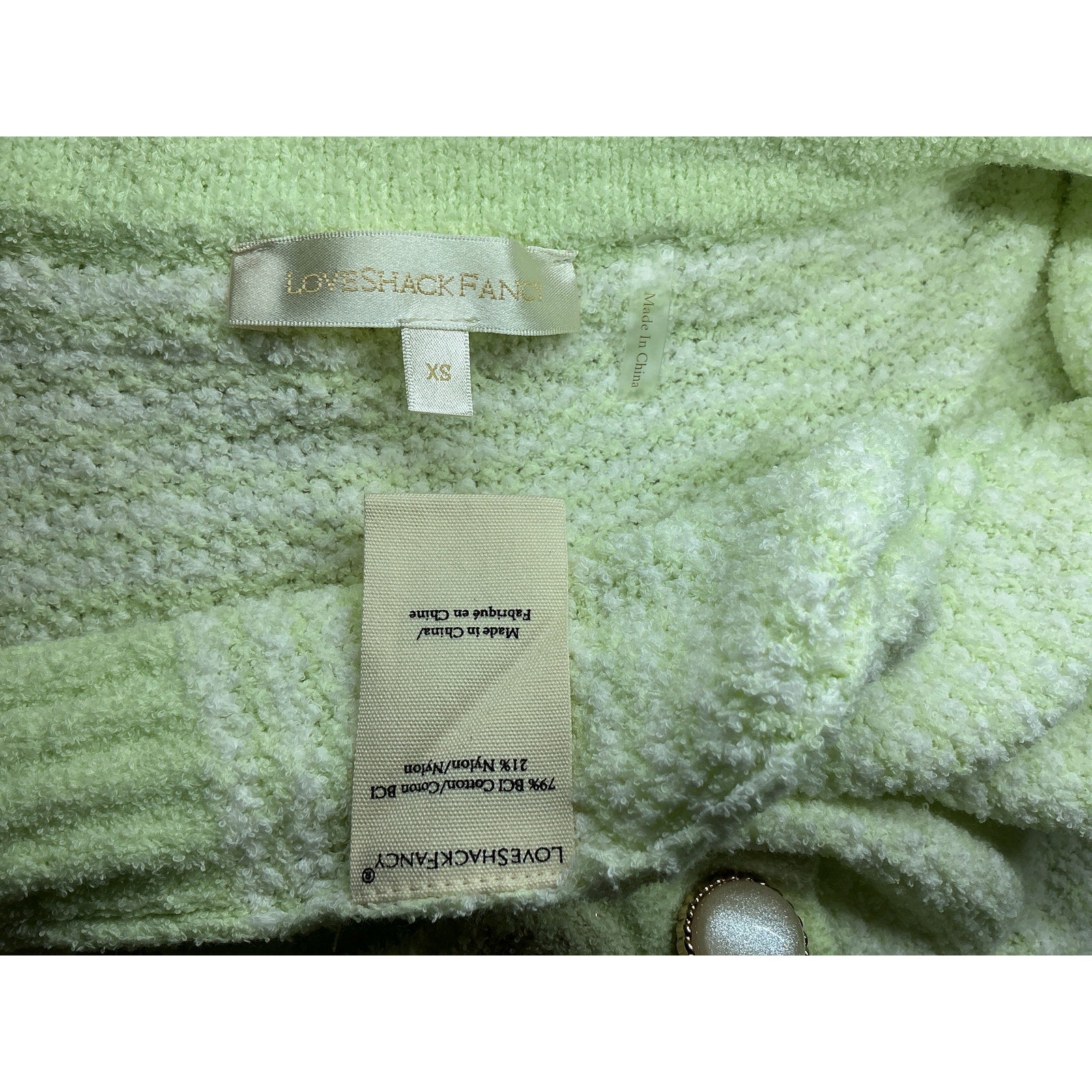 Loveshackfancy 'Twain' Green Cotton Crop Cardigan Size XS