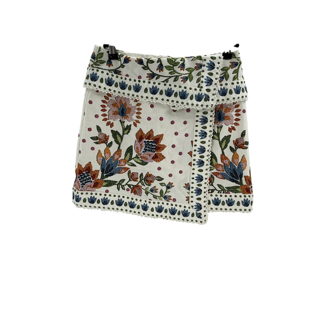 Farm Rio White Cotton Garden Print Wrap Skirt Size S