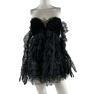 For Love & Lemons Ruffled Black Jourdan Mini Dress Size S