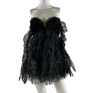 For Love & Lemons Ruffled Black Jourdan Mini Dress Size S