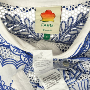 Farm Rio Embroidered Blue Palm Trees Richelieu Collared Shirt Size M