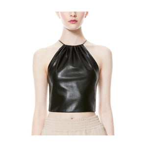 Alice + Olivia 'Zumi' Black Vegan Leather Halter Top Size L