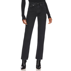Agolde 'Lana' Black Mid Rise Straight Denim Jean Size 27