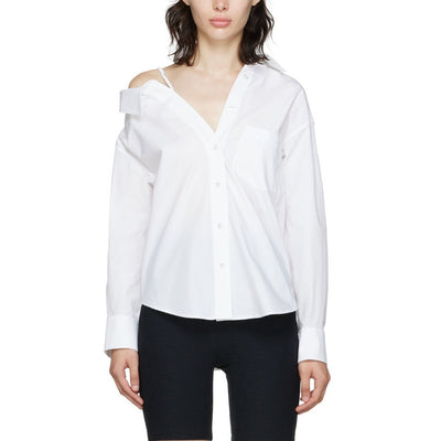 Alexander Wang Asymmetric White Off Shoulder Shirt Size M