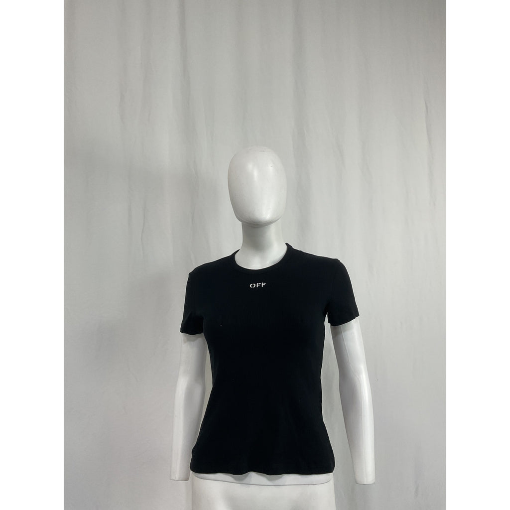 Off-White 'Basic' Black Cotton Ribbed Tee Size 42