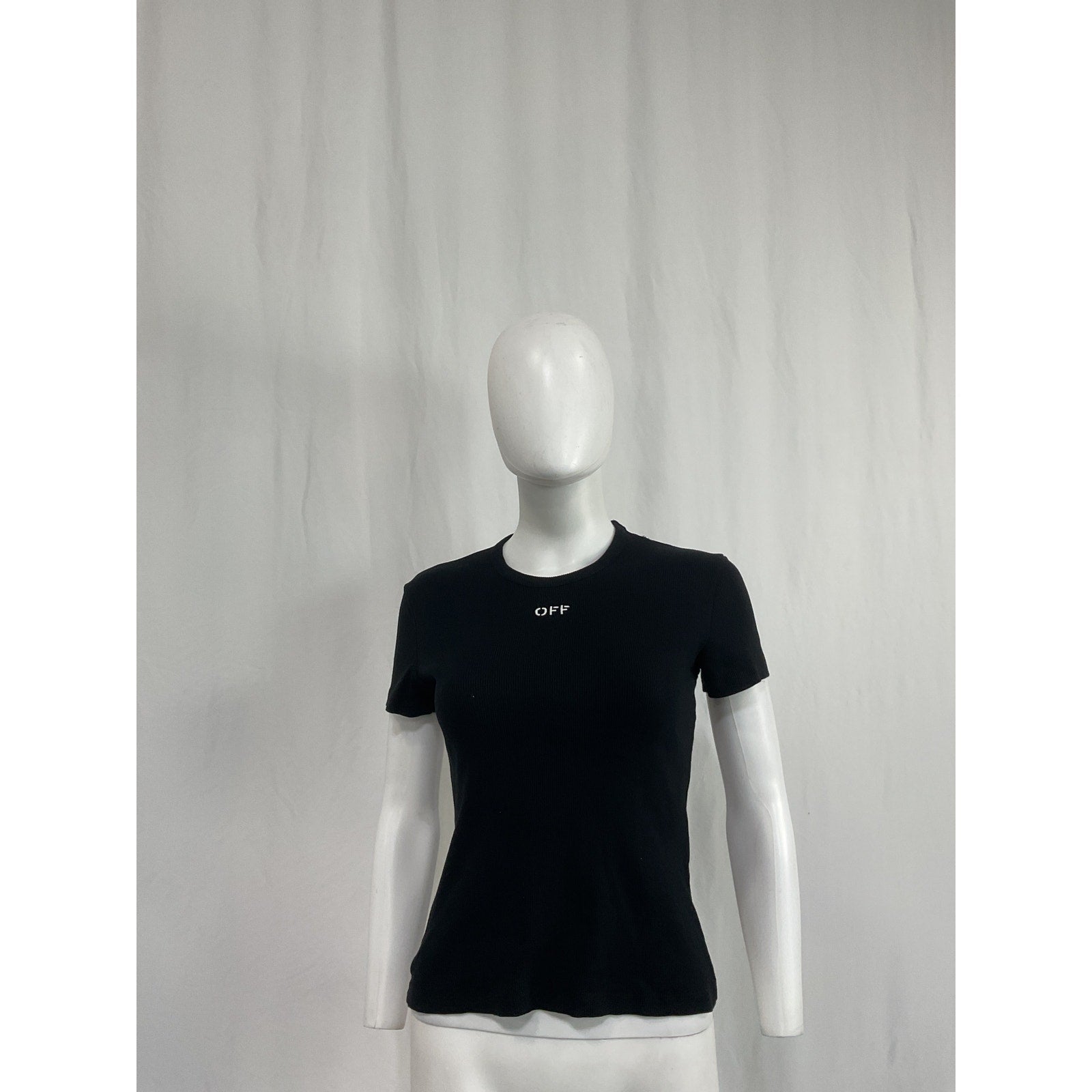 Off-White 'Basic' Black Cotton Ribbed Tee Size 42
