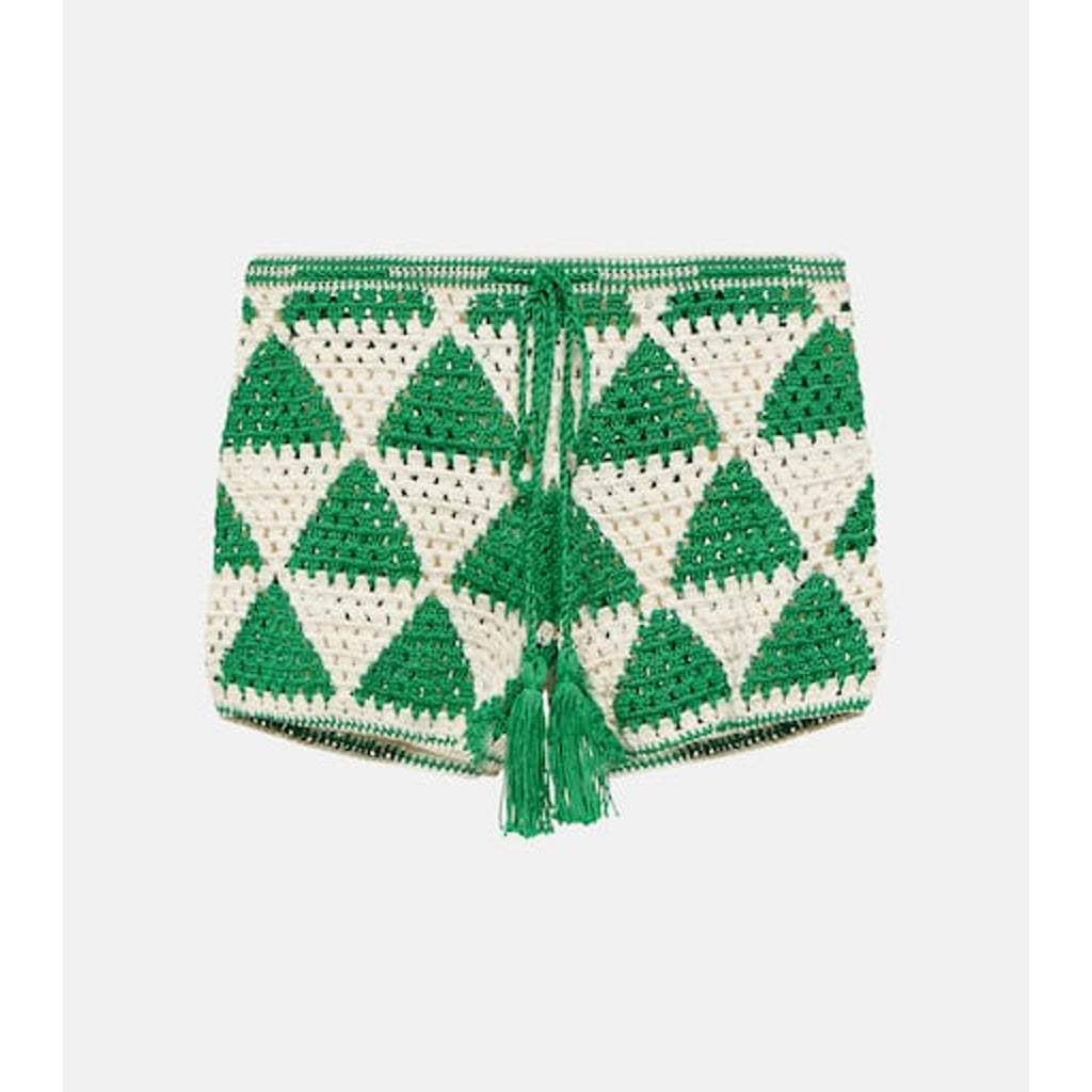 Anna Kosturova 'Maija' Green Cotton High-Rise Crochet Shorts Size S