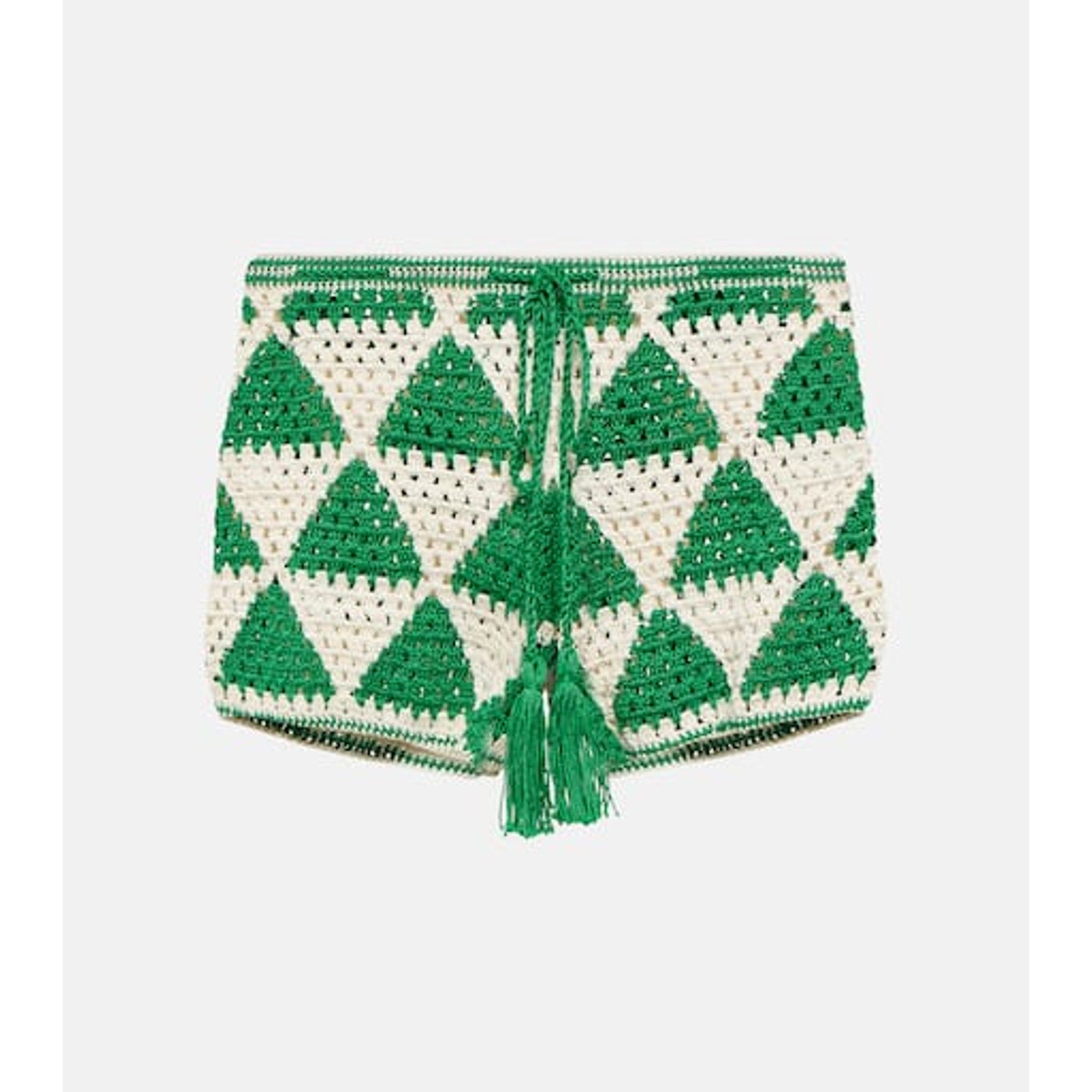 Anna Kosturova 'Maija' Green Cotton High-Rise Crochet Shorts Size S