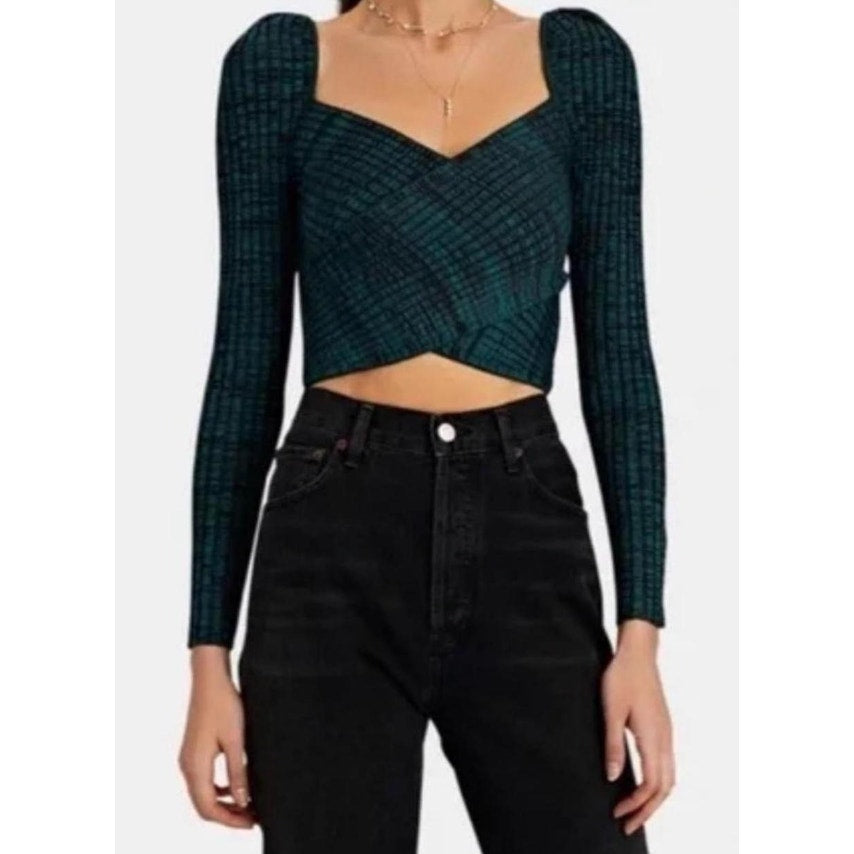 Self-Portrait 'Crossover' Green Knit Crop Top Size M
