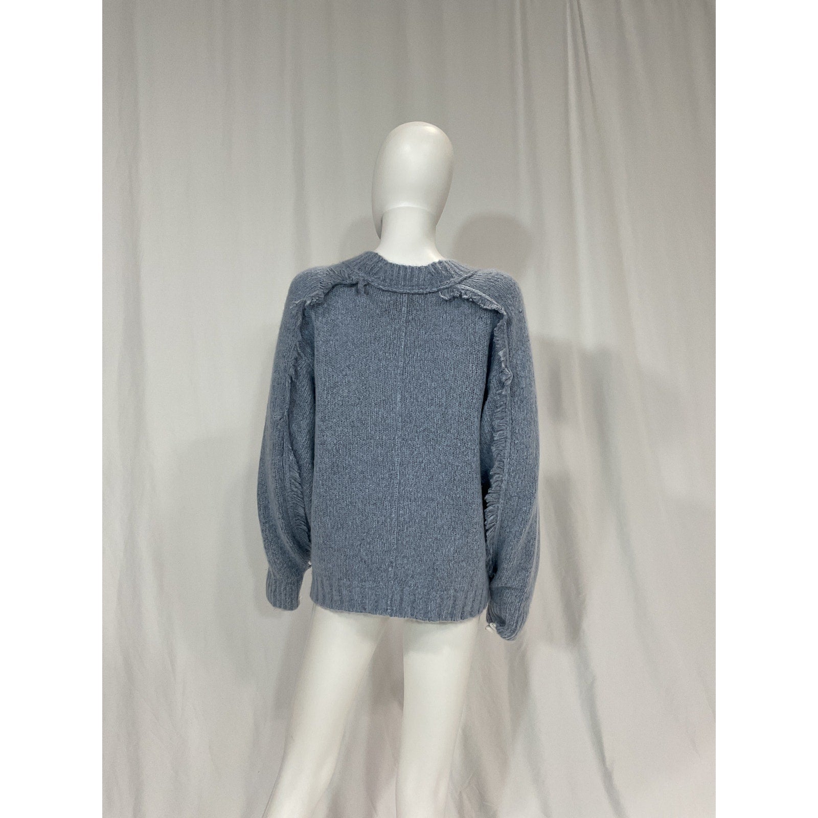 Brochu Walker 'Aimee' Blue Fringe Fuzzy Knit Crew Size S