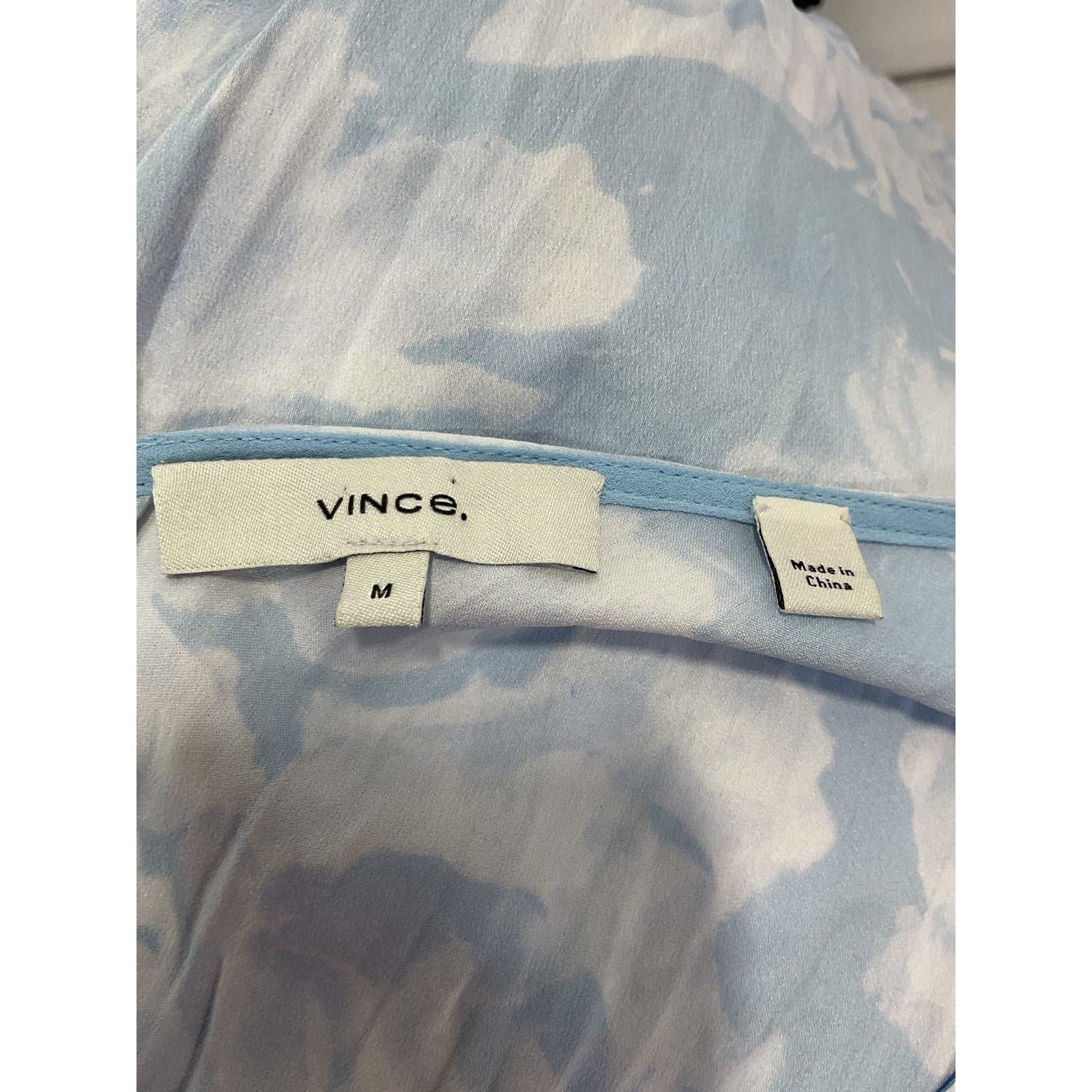 Vince 'Painted' Blue Magnolia Tie Waist V Neck Short Sleeve Tie Waist Midi Dress Size M