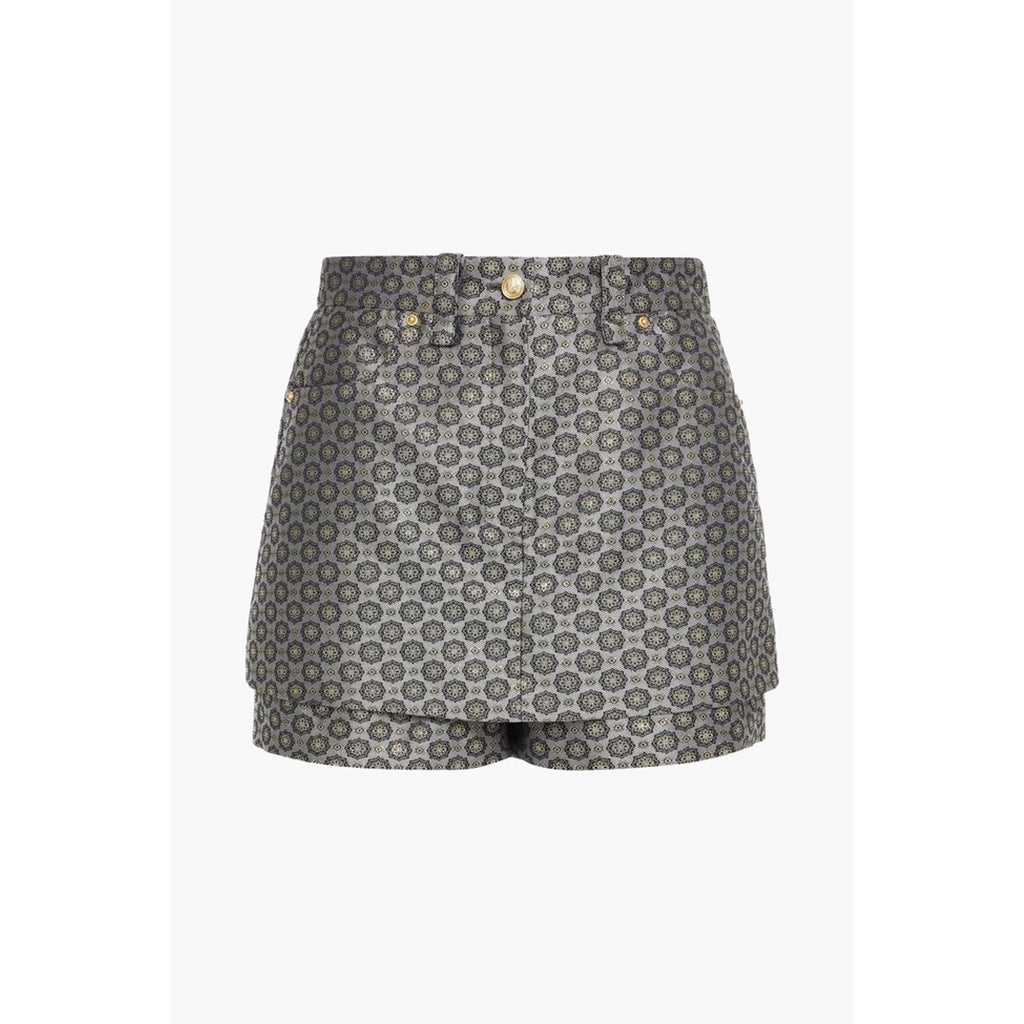 Maje Layered Metallic Grey Polyester Jacquard Shorts Size 34