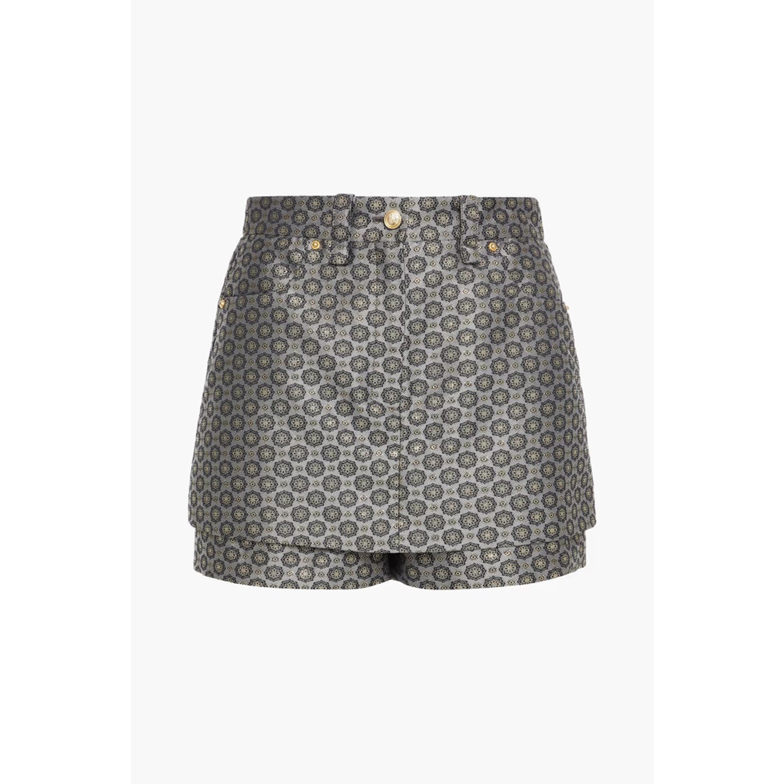 Maje Layered Metallic Grey Polyester Jacquard Shorts Size 34