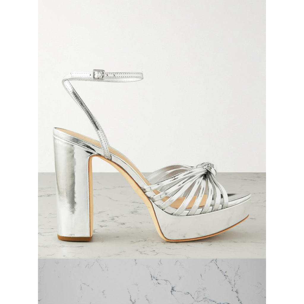 Loeffler Randall 'Rivka' Silver Mirrored-Leather Platform Sandals Size 10.5