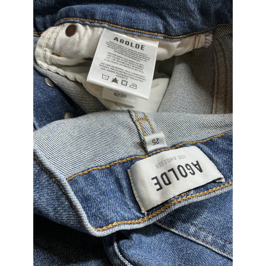 Agolde 'Riley' Blue Cotton High Rise Straight Crop Jean Size 25