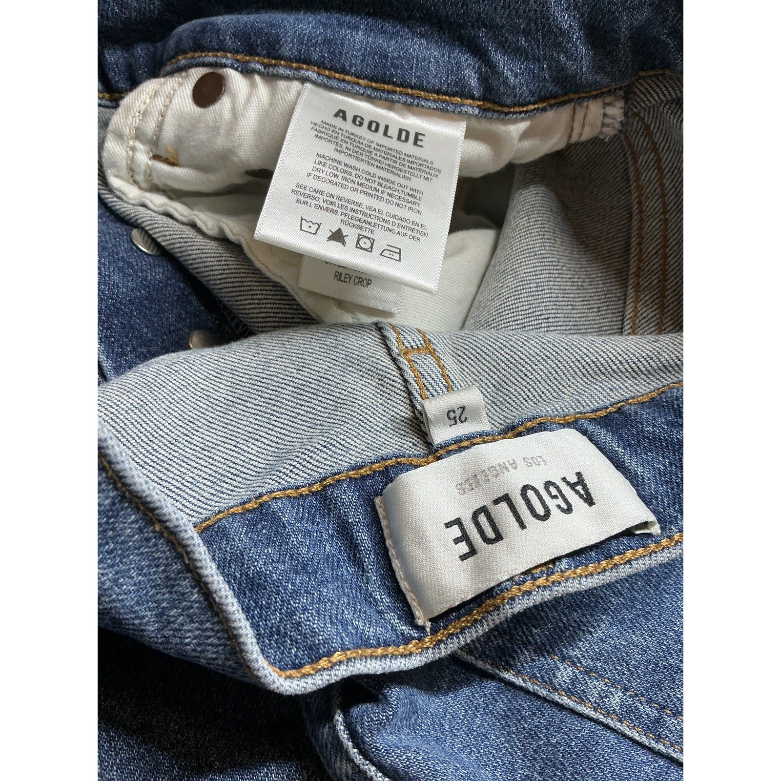 Agolde 'Riley' Blue Cotton High Rise Straight Crop Jean Size 25
