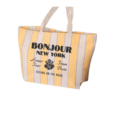 Sézane Striped Yellow Bonjour Tote Bag