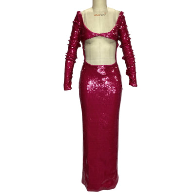 Laquan Smith Sparkling Fuchsia Front Cutout Sequin Gown Size L