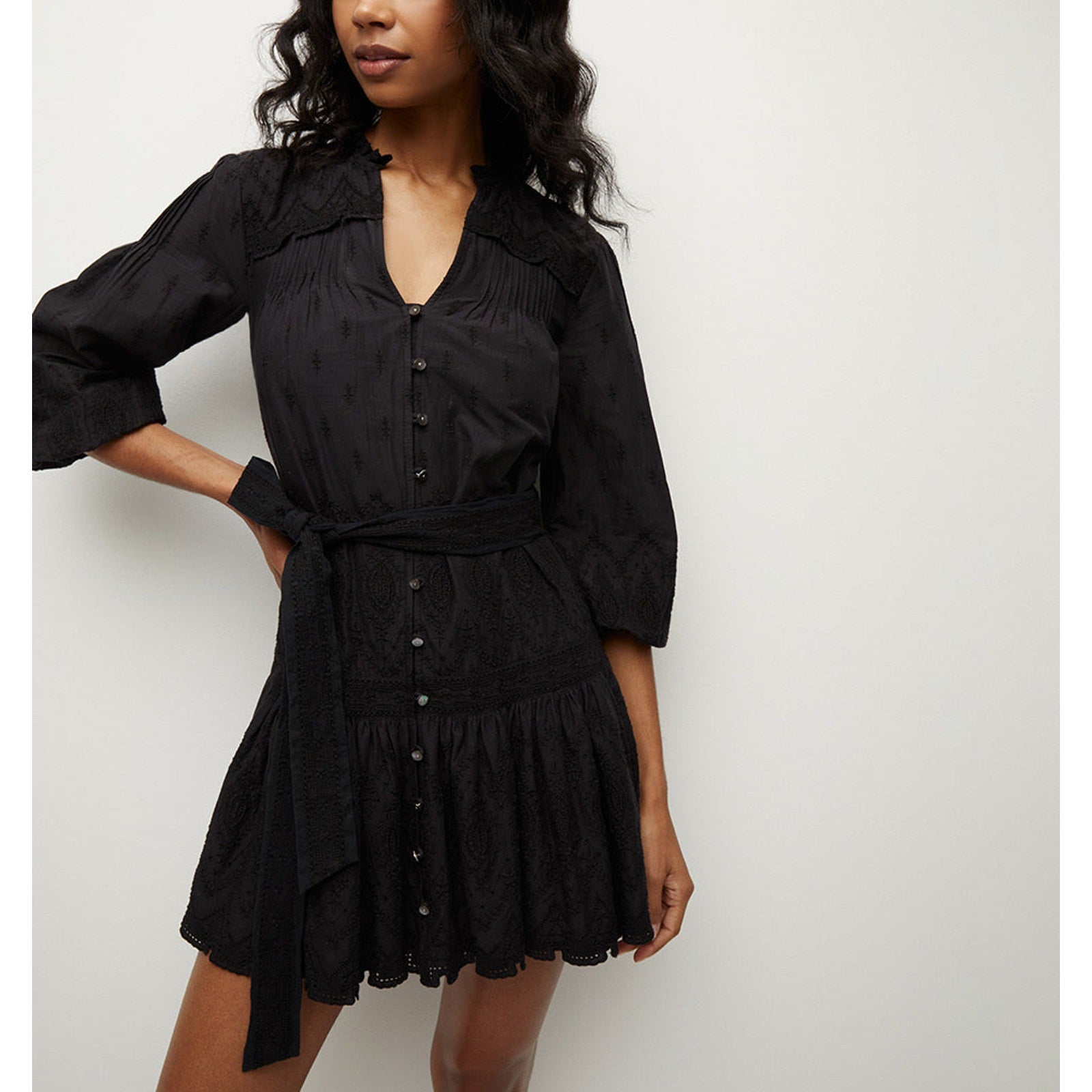 Veronica Beard 'Chrisjen' Black Cotton V Neck Eyelet Dress Size 8 - NWT