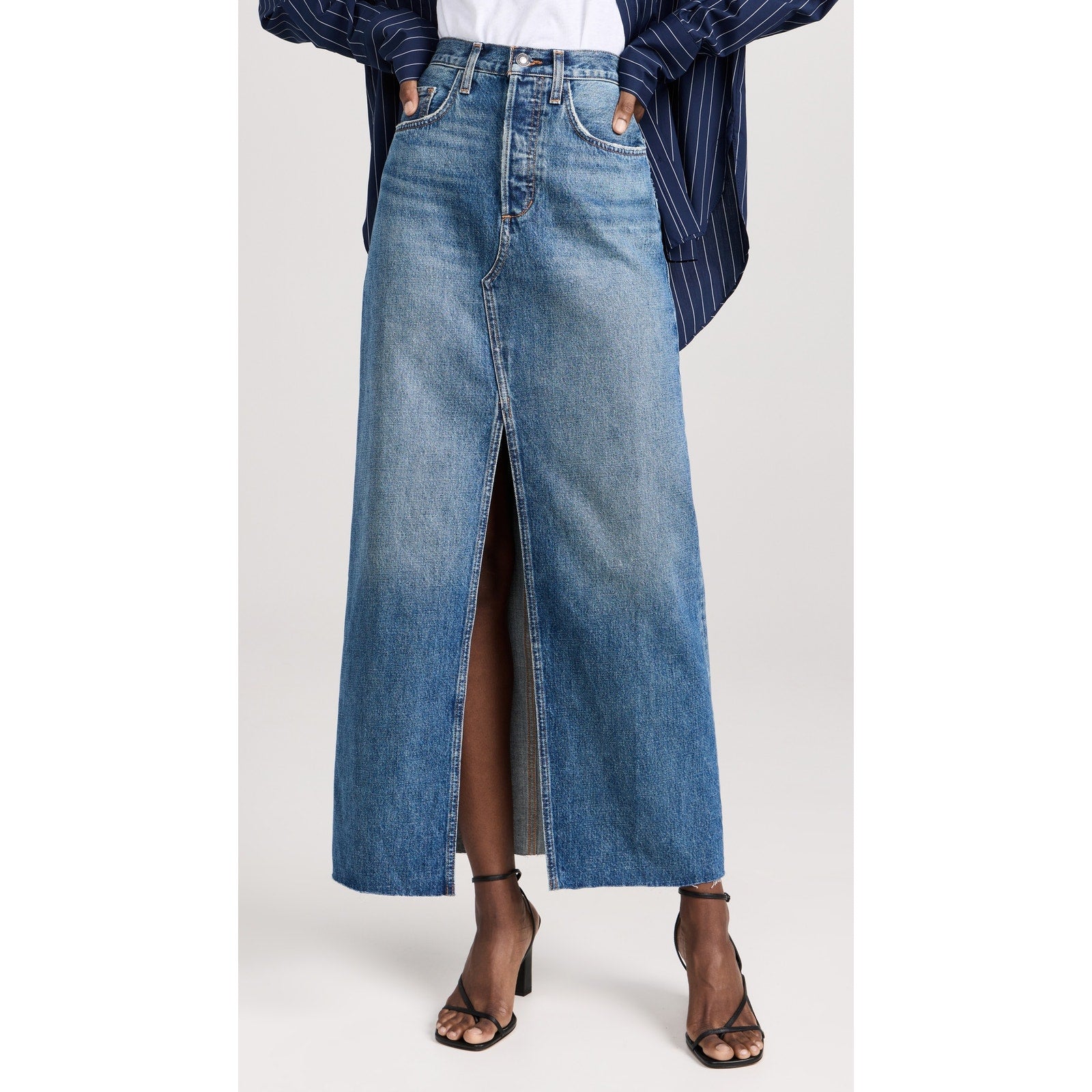Favorite Daughter 'The Sadie' Blue Cotton High Rise Maxi A- Line Skirt Size 26