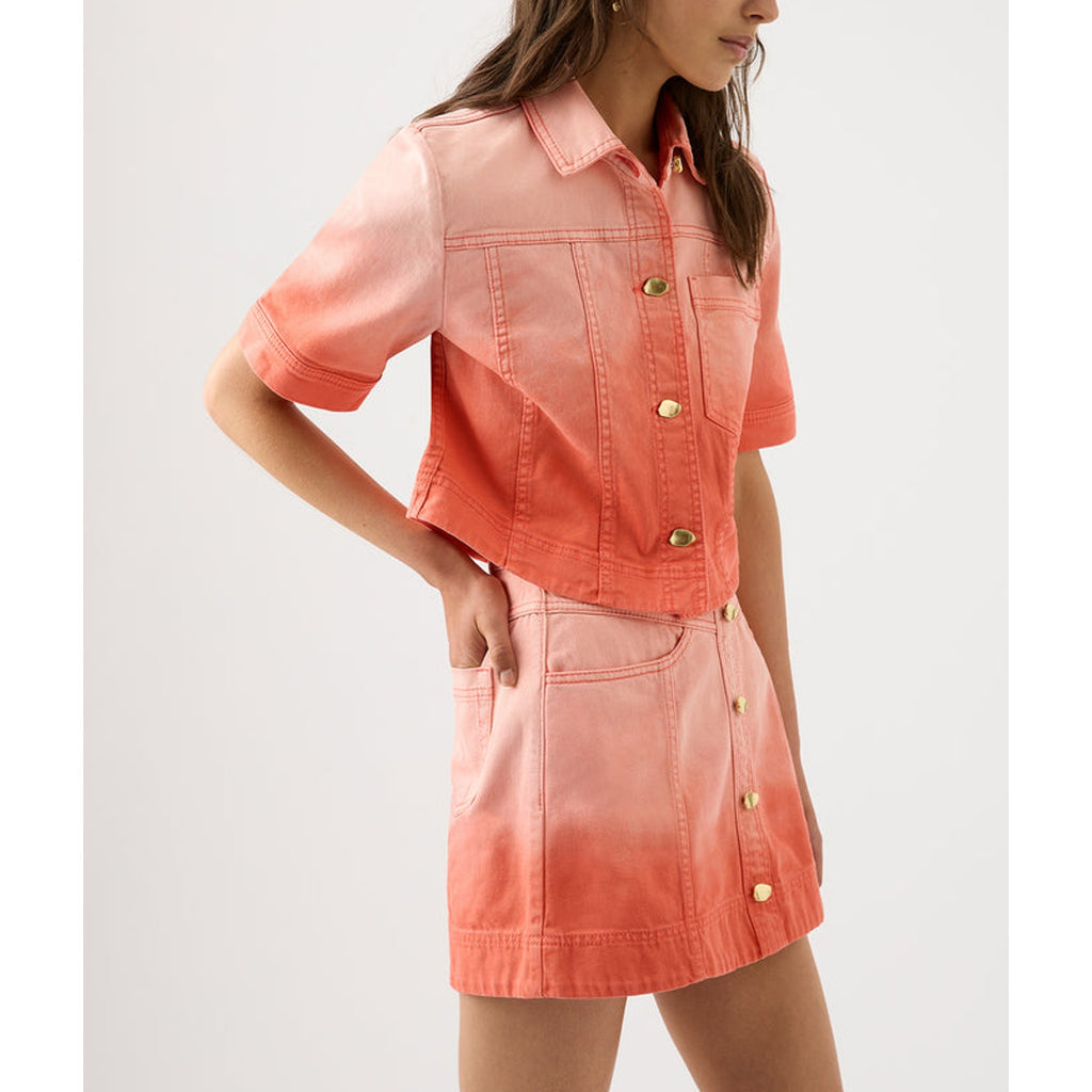 Aje 'Ember Ombre' Orange Denim Mini Skirt Size 8