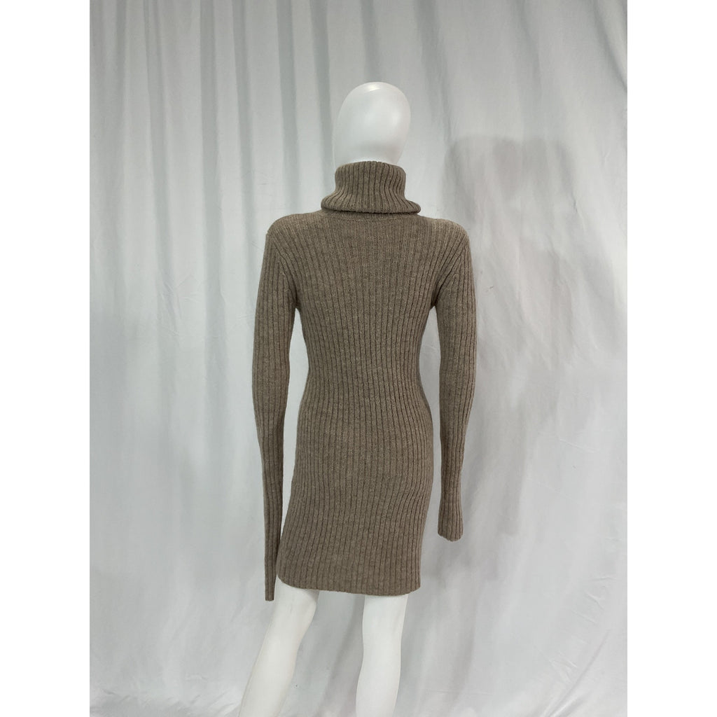 Helsa 'Lauren' Beige Mini Knit Turtleneck Dress Size S