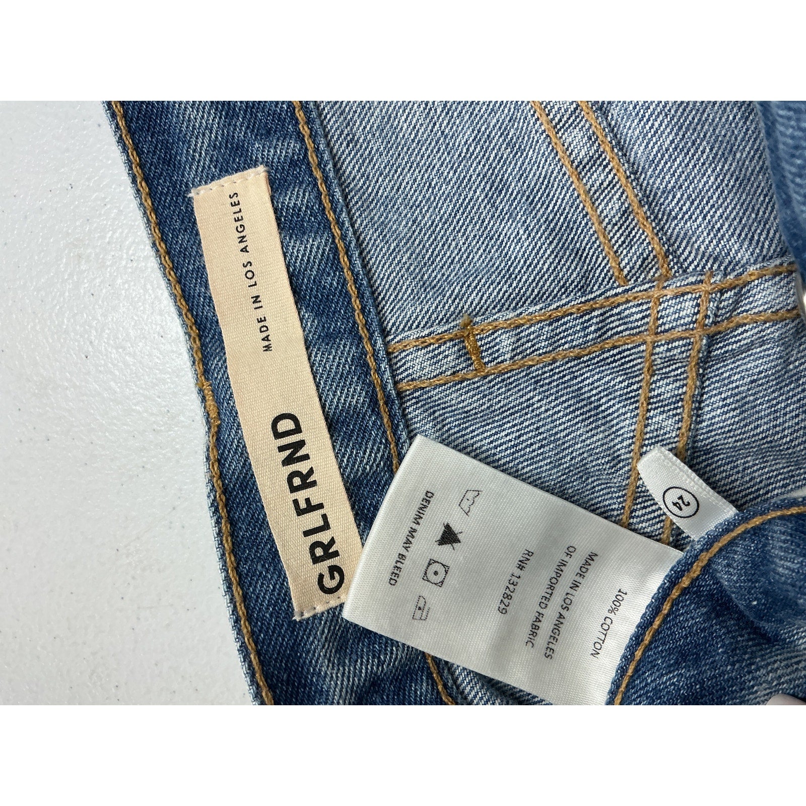 Grlfrnd 'Hayden' Blue Cotton Low Rise Boyfriend Short Size 24