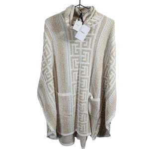 Balmain Lurex Ivory White Monogram Knit Poncho Size 1 EU NWT