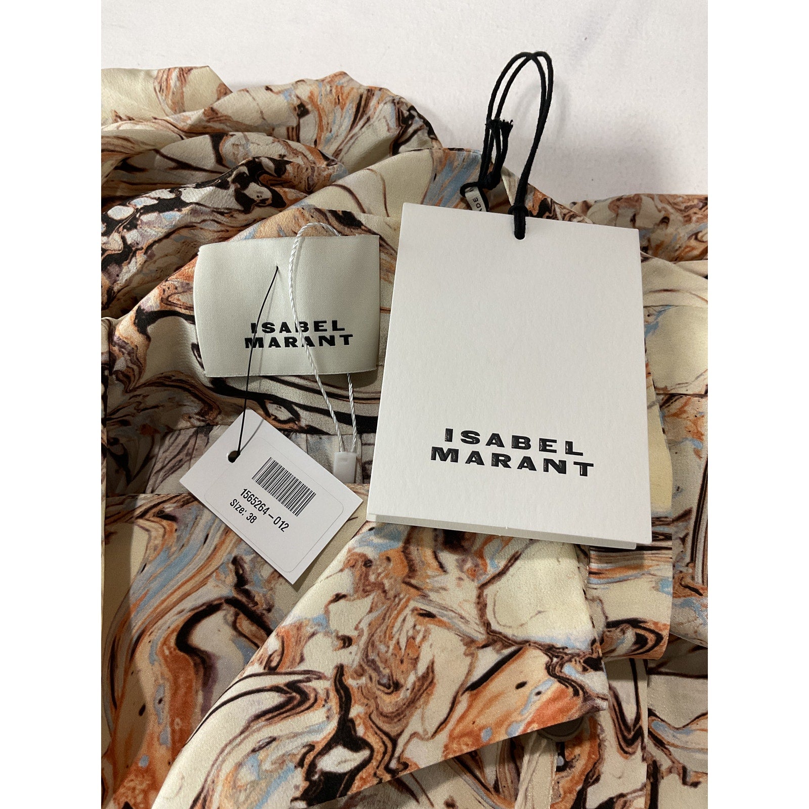 Isabel Marant 'Tharya' Beige Silk Asymmetric Printed Crepe De Chine Mini Dress Size 38 - NWT