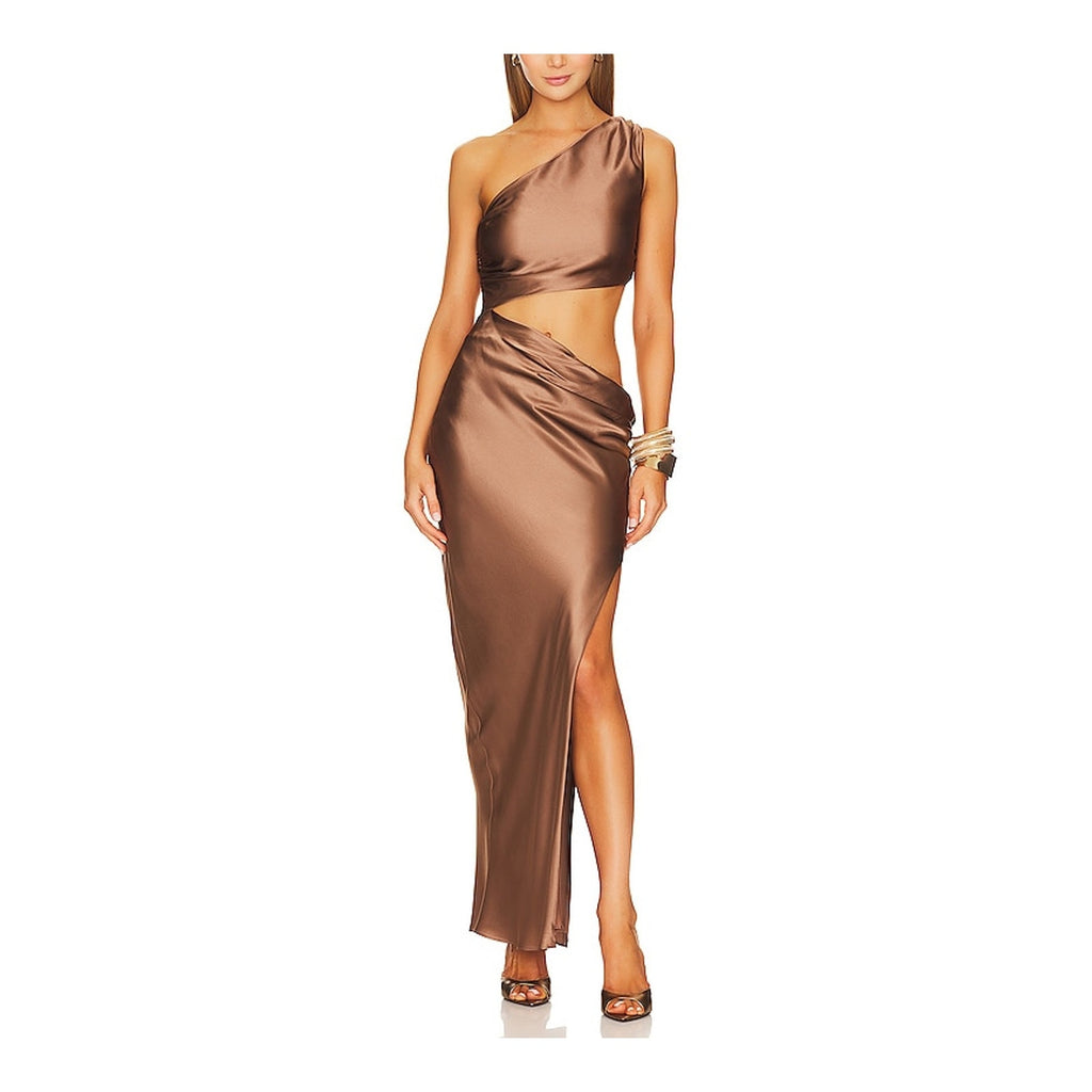 Nicholas 'Raya' Brown Silk One Shoulder Asymmetrical Gown Size 6