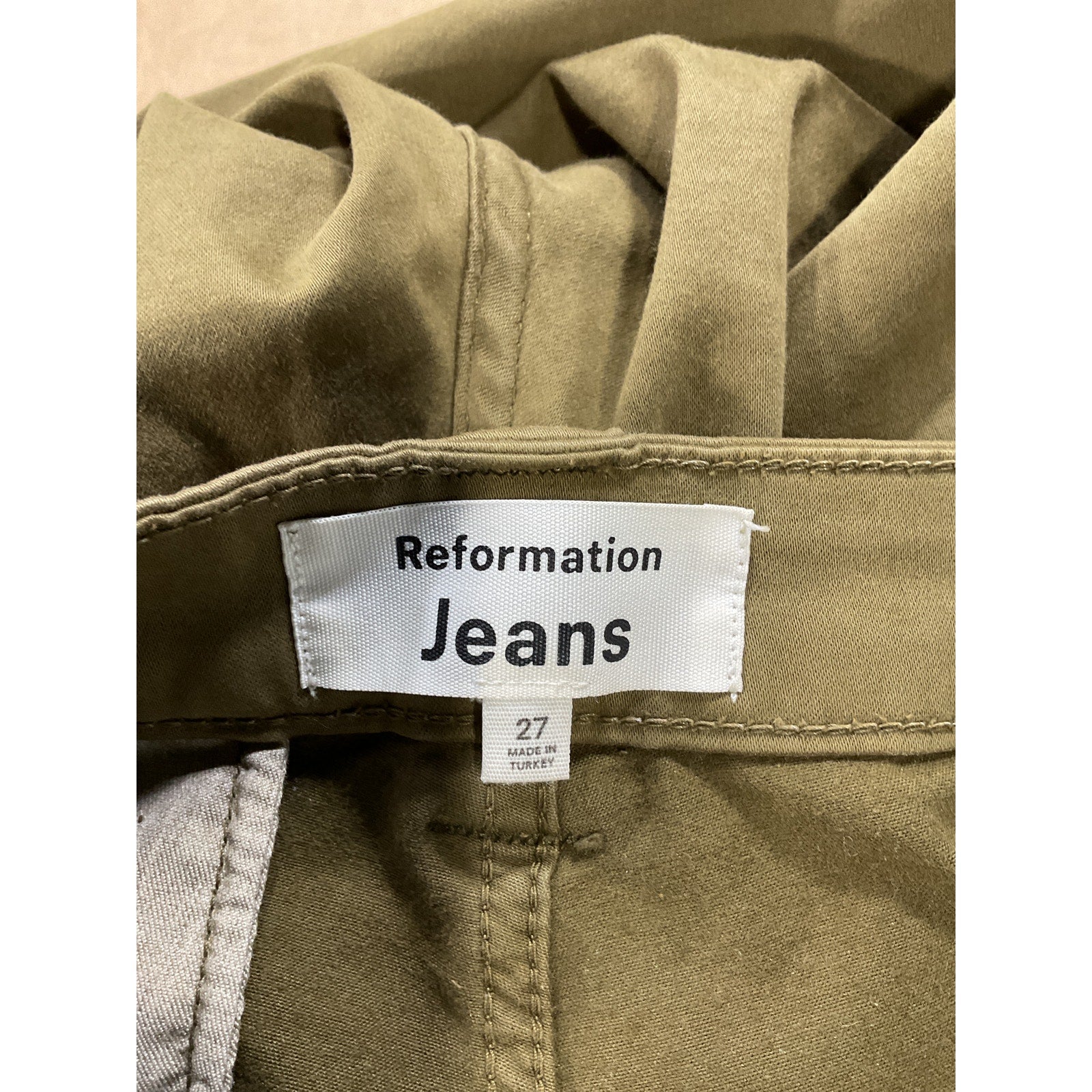 Reformation 'Landy' Green Wide Leg Cargo Denim Jeans Size 27