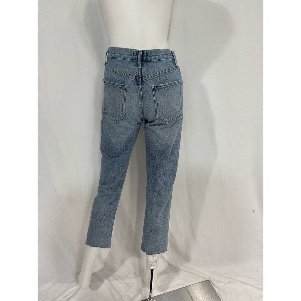 Agolde 'Riley' Blue High Rise Straight Crop Denim Jean Size 24