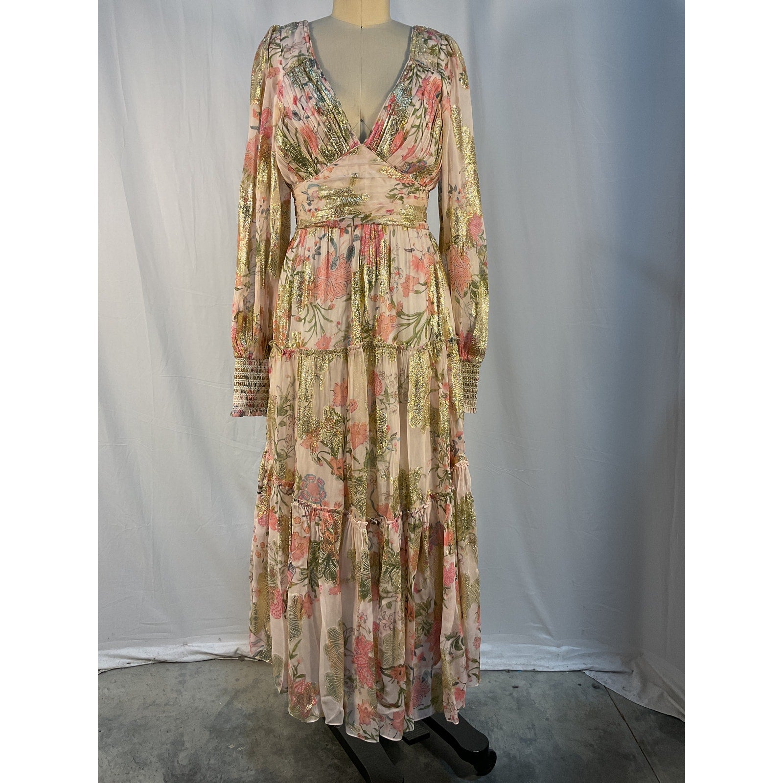 Hemant And Nandita 'Pria' Pink Long Sleeve Maxi Dress Size M