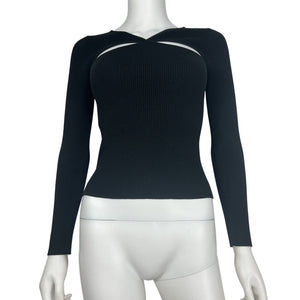 Line & Dot Ribbed Black Halo Cutout Sweater Size XS
