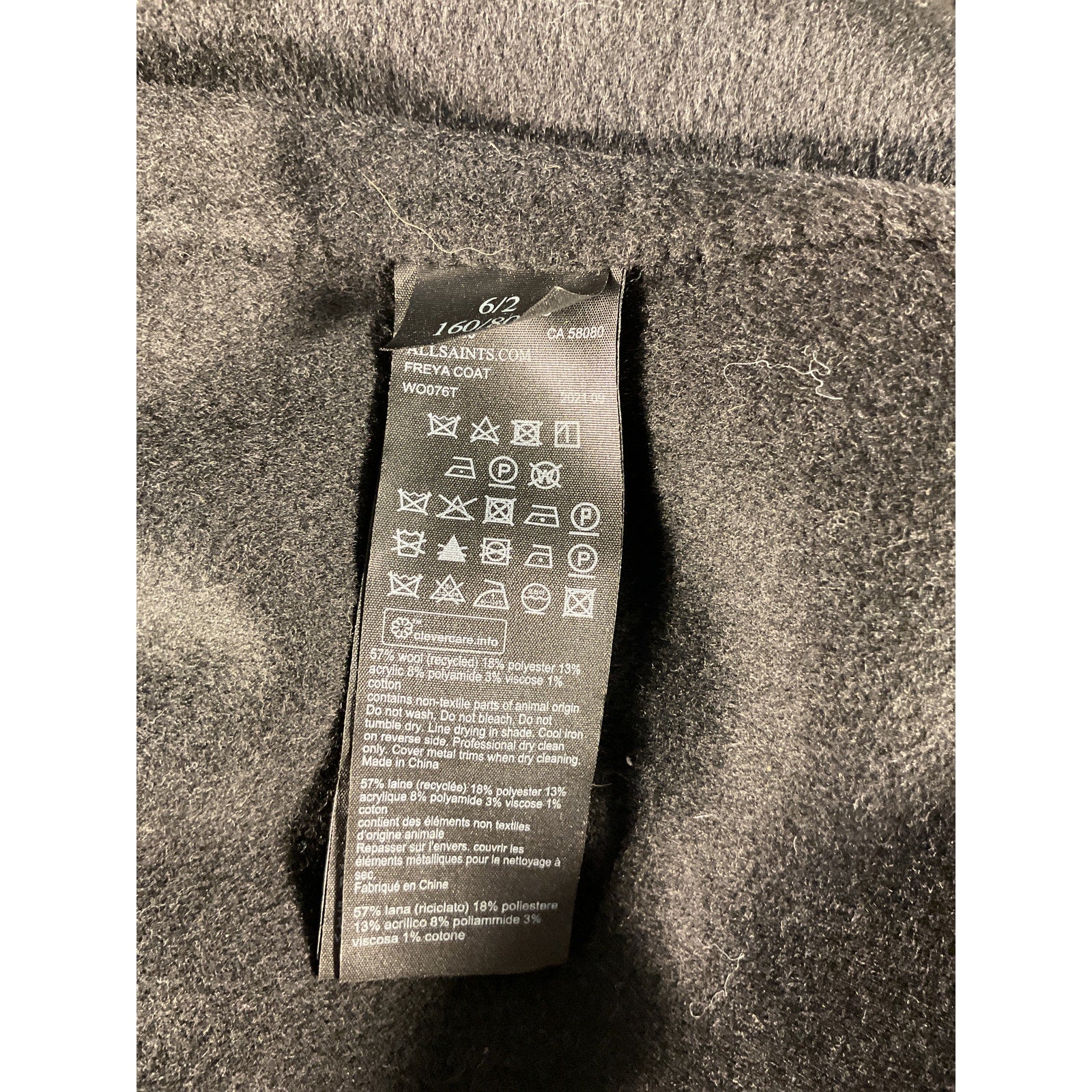 Allsaints 'Freya' Black Wool Blend Coat Size 2