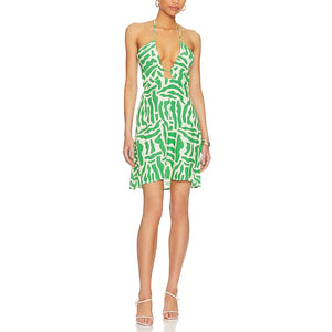 Faithfull The Brand 'Surrau' Green Halterneck Crepe Mini Dress Size S