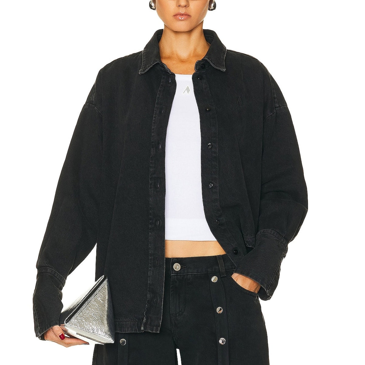 The Attico Oversized Black Diana Button Up Shirt Size IT 36 / US 0