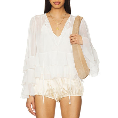 Cinq à Sept Ruffled White Steffina Blouse Size S