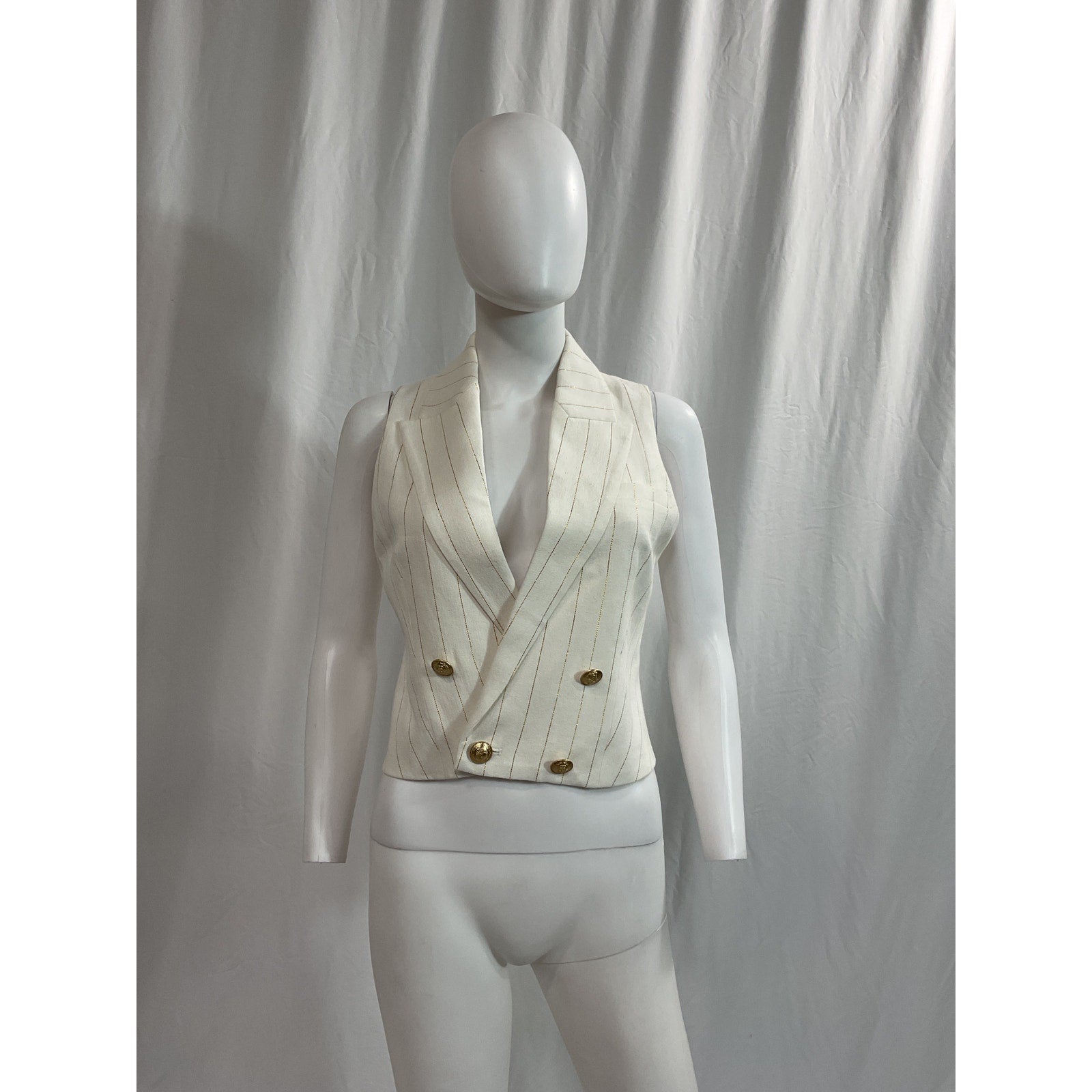 L'Agence 'Fable' White Pinstripe V Neck Double-Breasted Linen Blend Vest Size 2