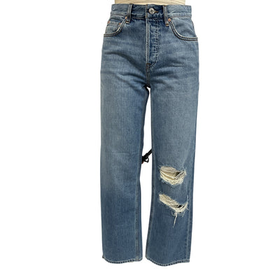 Grlfrnd Distressed Blue Bella Low Rise Boyfriend Denim Jeans Size 25