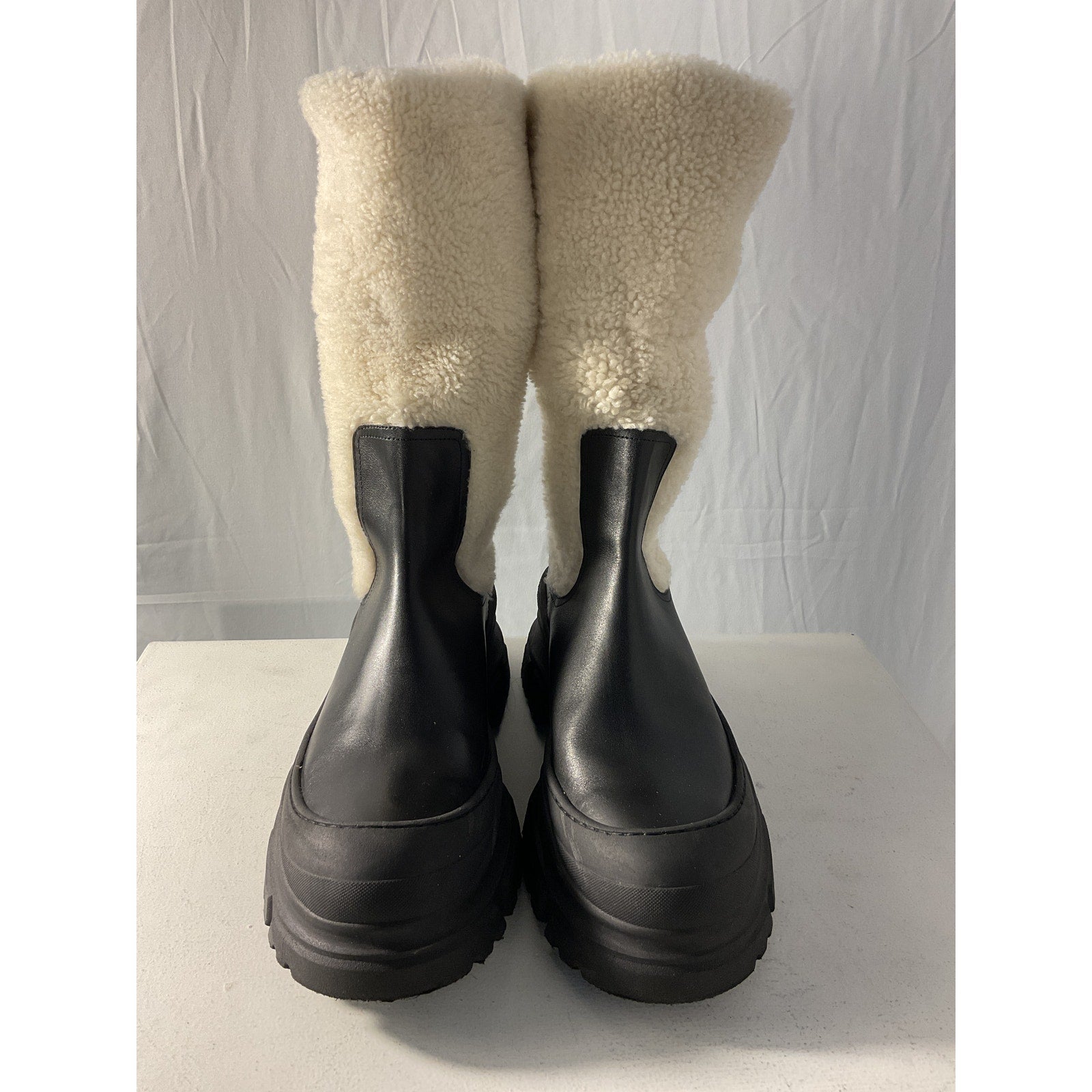 Brunello Cucinelli Black Shearling And Leather Ankle Boots Size 11
