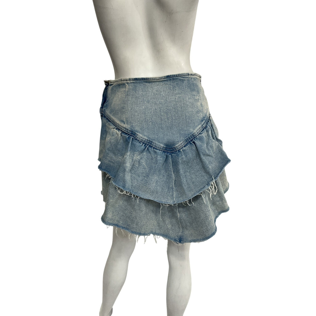 Mother 'The Ruffle' Blue Cotton Mini Raw Edge Skirt Size 27