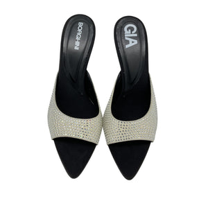 Gia Borghini Embellished Black Peep-Toe Sandals Size 38.5 EU / US 8.5