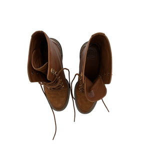 Tory Burch 'Miller' Brown Leather Mixed Materials Lug Sole Boot Size 9