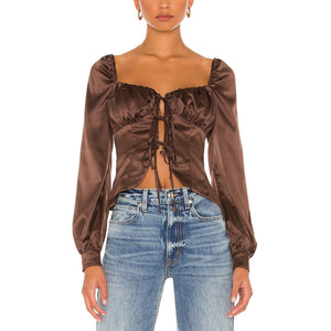 Majorelle 'Waldorf' Brown Satin Top Size M