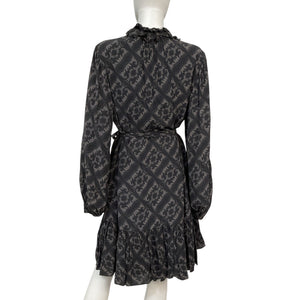 Kobi Halperin Ruffled Black Landry Nouveau Print Dress Size XL