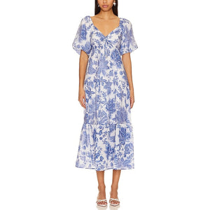 Minkpink Puff Sleeve Blue Floral Perla Dress Size XS NWT