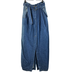 Dries Van Noten Classic Blue Belted Denim Maxi Skirt Size 38 FR / 6 US