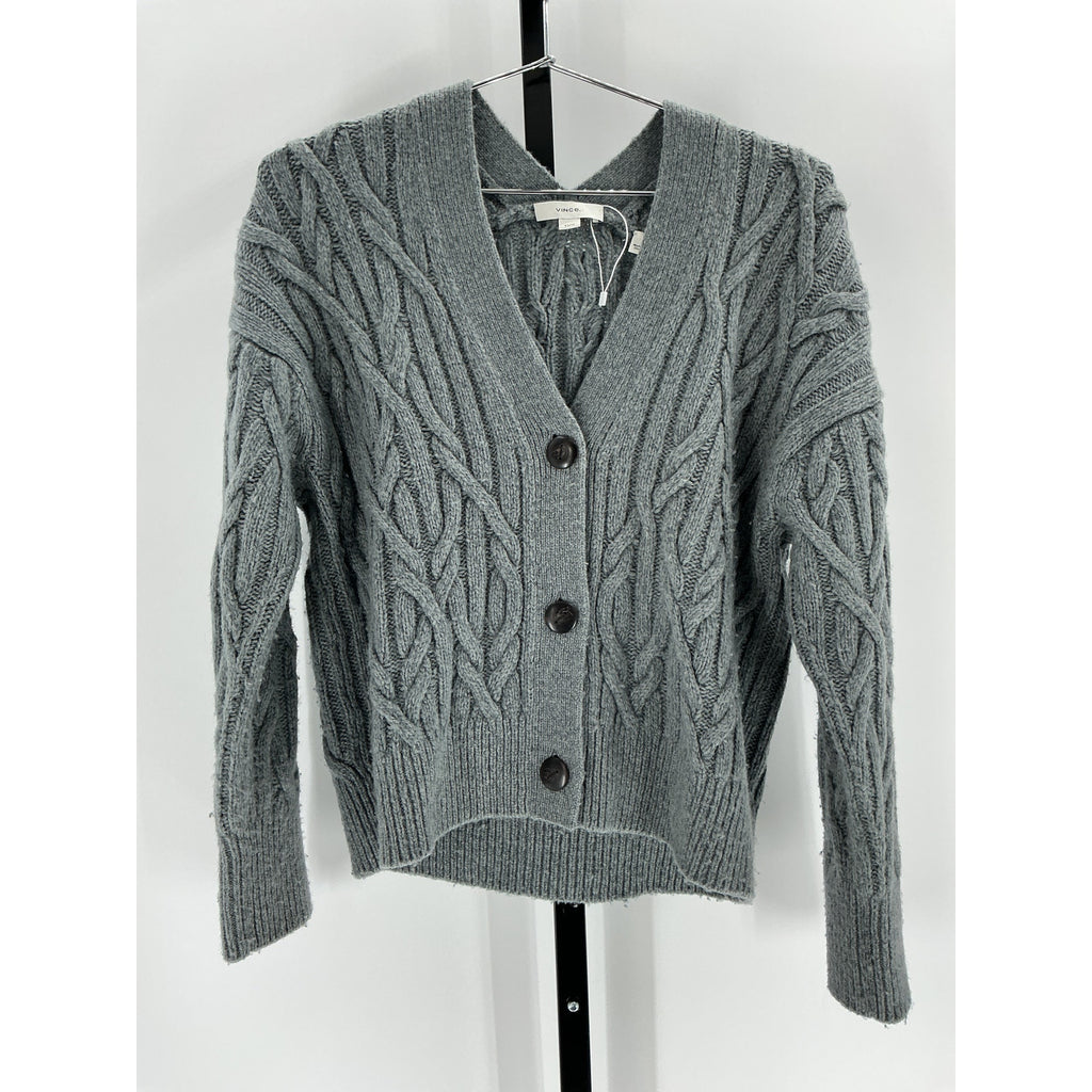 Vince Interlocking Grey Cable Cardigan Size XS