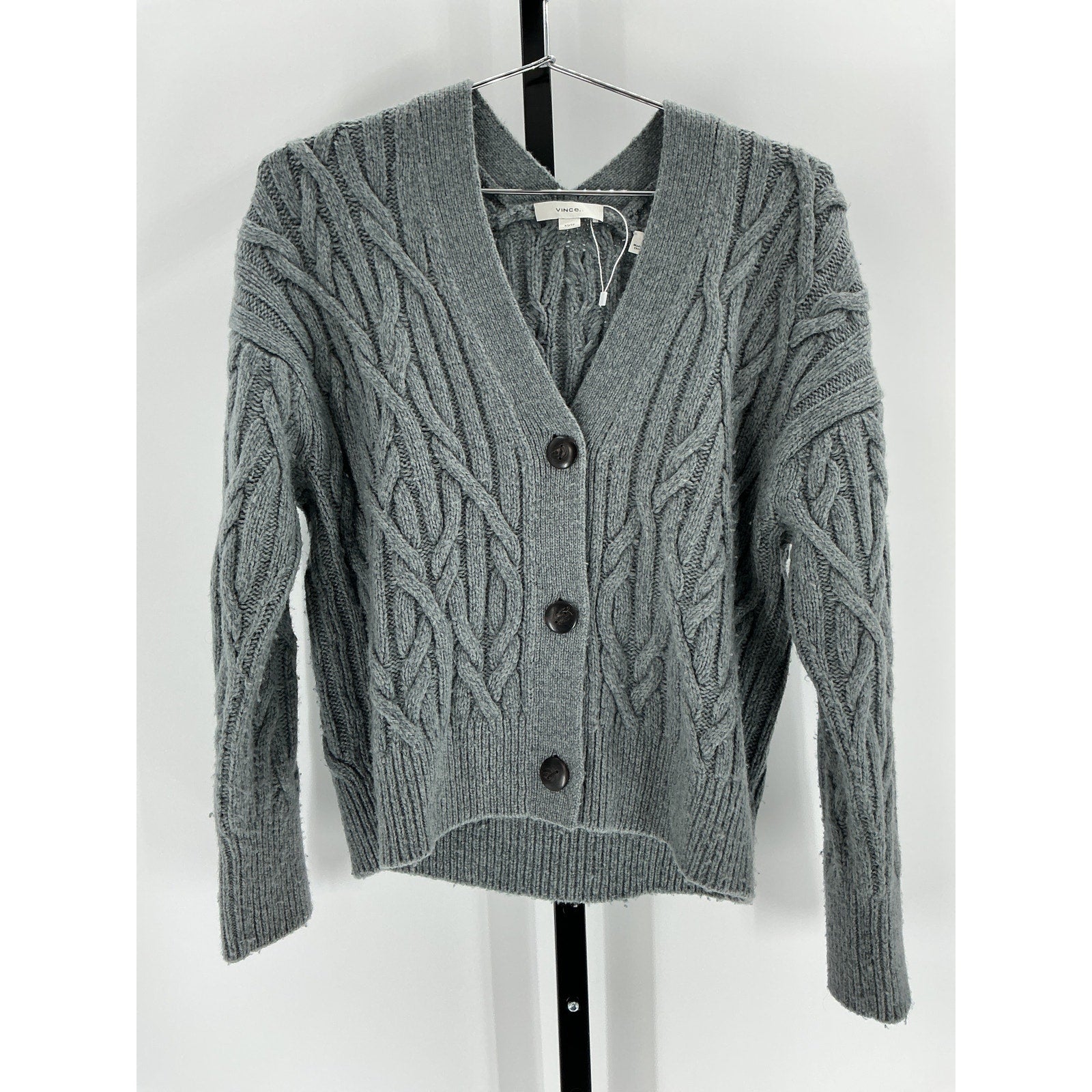 Vince Interlocking Grey Cable Cardigan Size XS